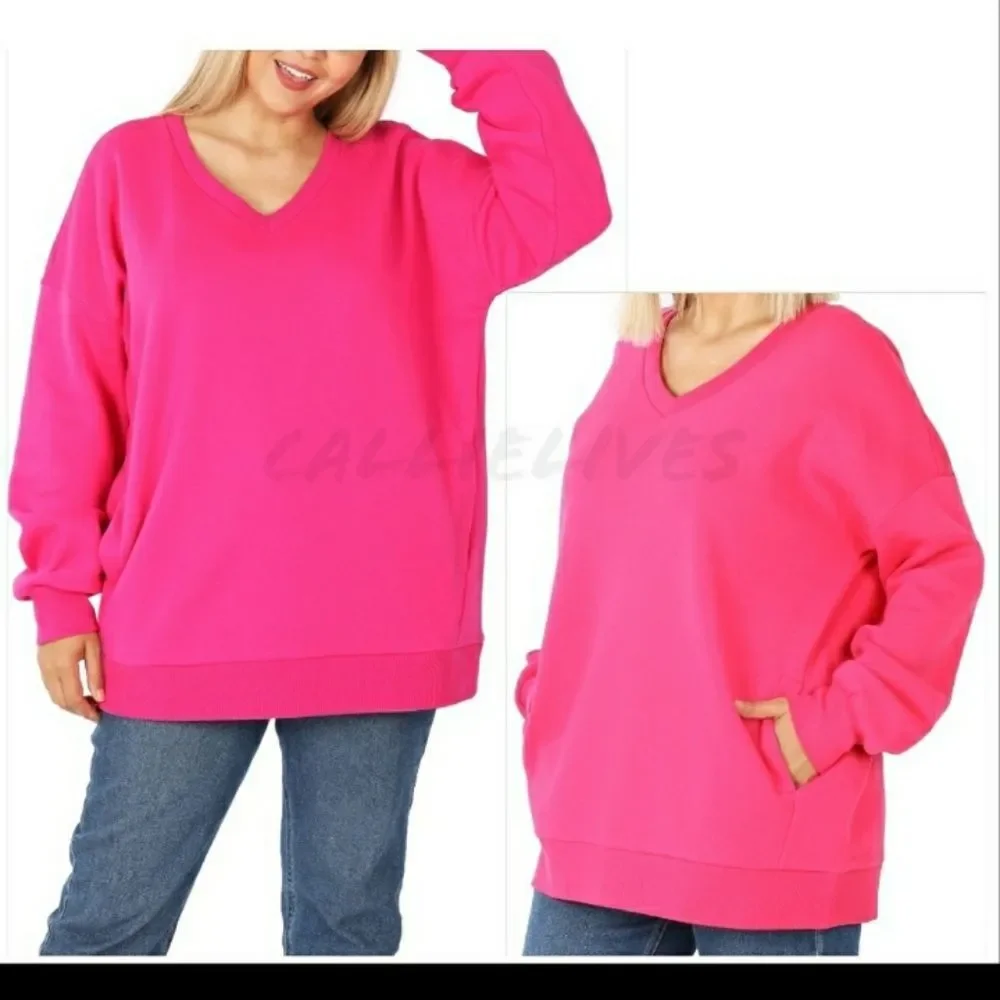 Sold @karabiel123 Stasia Plus Size 2x18-20 Pullover front pocket Pink Sweatshirt - Picture 2 of 10